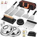 Griddle Accessories Kit, 25PCS Flat Top Grill Accessories Set for Blackstone and Camp Chef, Grill Spatula Set with Enlarged Spatulas, Basting Cover, Scraper, Carry Bag for Outdoor BBQ