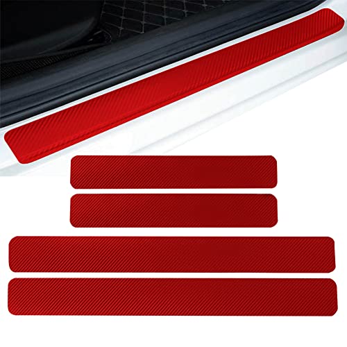 Car Door Sill Stickers Protector,Carbon Fiber Door Entry Guard Vinyl Reflective Decal,Red Door Sill Scuff Plate Sticker #TOP3