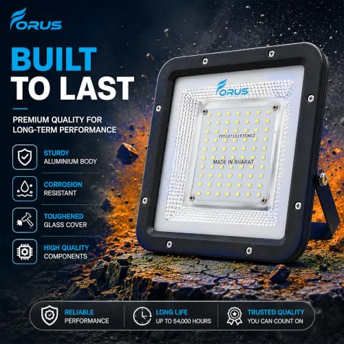 Image of Forus 50W LED Flood Light Outdoor, IP67 Waterproof Wall Mounted Outside Light, High Bright Amber LED Flood Light for Parking, Society, Industrial & Flood Lighting with 4 Year Warranty (1 Pc)