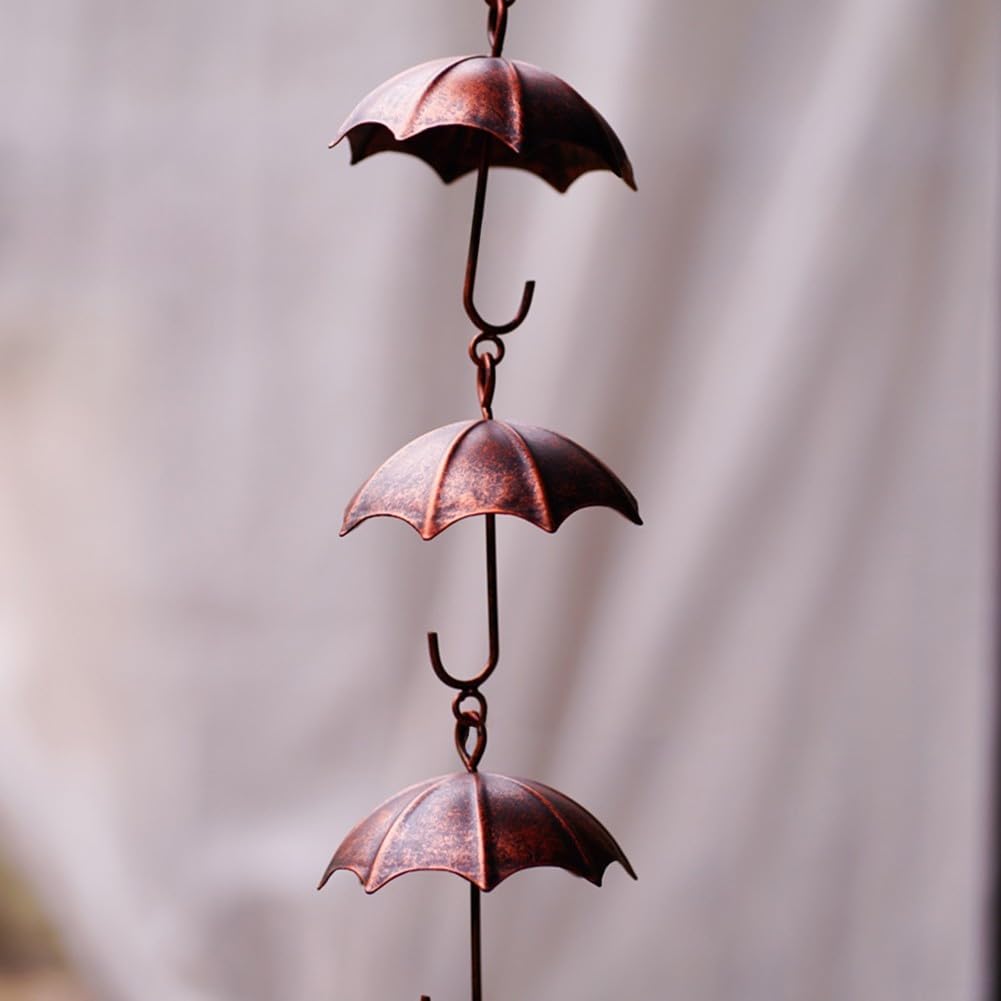 Cadena de lluvia de metal con 8 copas de paraguas, desviador de agua de techo resistente a la corrosión de 39 pulgadas, alternativa de drenaje de jardín a la bajante para decoración de patio