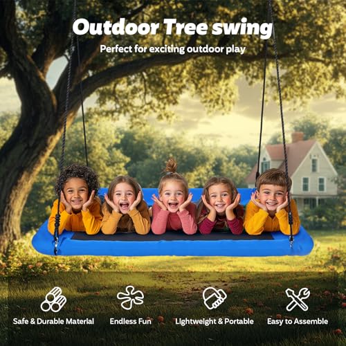 Image of Rectangular Giant 60 inch Platform Tree Swing for Kids and Adults,800lbs Heavy Duty Large Tree Swing with Durable Steel Frame