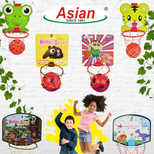 Image of Asian Portable Plastic Basketball with Hoop for Kids Multicolor (Foji Theme)