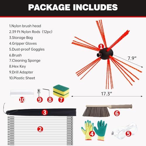 image for Morinoli 39 Feet Chimney Sweep Kit, Chrome Button Locking System, Chim