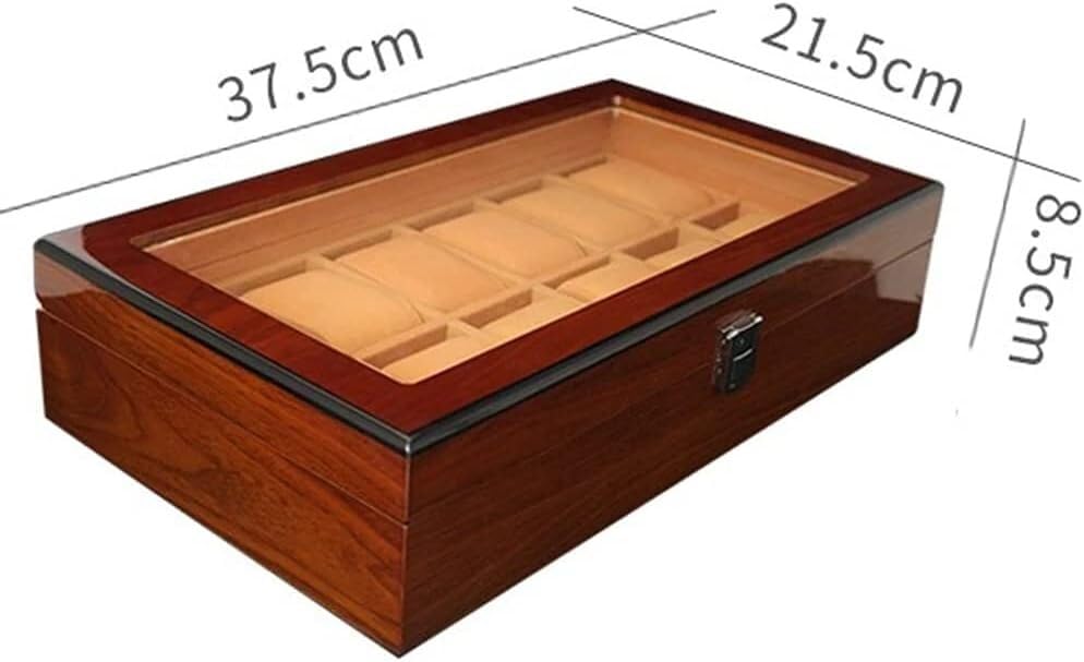 Uhrenbox aus Holz, Uhrenetui, Organizer, Display für Männer und Frauen, 12 Fächer, Holzbox mit großer transparenter Glasplatte