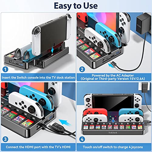Image of Switch Docking Station for TV with Controller Charger, Replacement for Switch TV Dock with HDMI Adapter, SW Base Station Portable Charging Dock with 10 Game Slots