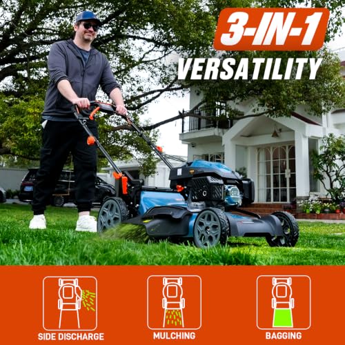 Image of SENIX 22 inch 201cc Variable Speed Rear Wheel Self Propelled Gas Lawn Mower | 4-Cycle OHV Engine, 3-in-1 Mower with Bagging, Mulching & Side Discharge, 6-Positions Adjustable Height