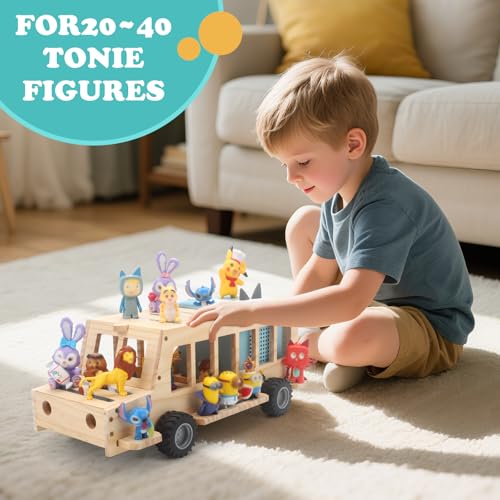 Image of School Bus for Tonies Box 1 /2 Organizer Shelf Storage, Wooden Bus Magnetic Storage Holder for Toniebox Player Tonies Figures Characters for Children, Display Collection 20~30 Tonie Box Characters