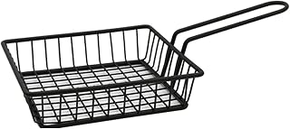 SBJKLYRN Cesta para freír, Cesta for papas fritas cuadrada negra con asa, creativa cesta for papas fritas de acero inoxidable, mini cesta for refrigerios for papas fritas.
