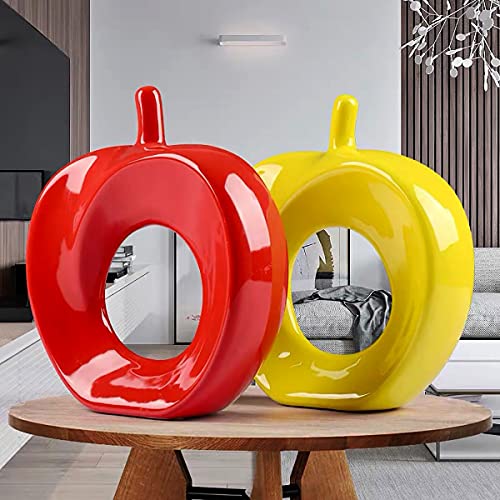 Apple Decor Ceramic Apple Decorations Apple Statue Sculpture Decoration Modern Red Accents Decor Apple Statues For Home Decor Bookshelf,Terrace ,Office,Living Room Decor, Table, Kitchen, Hotel #TOP4