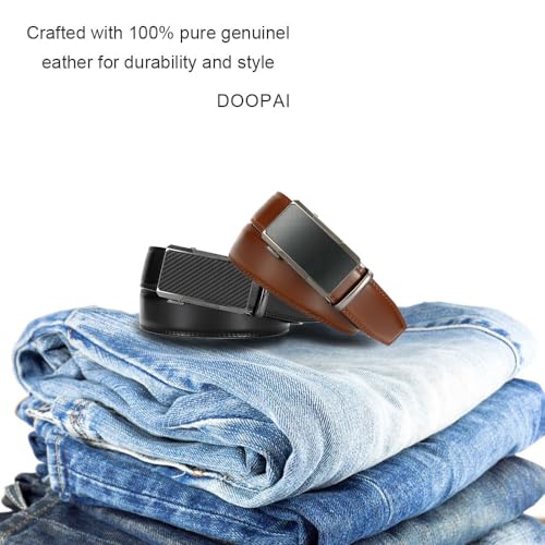 Image of Men's Ratchet Leather Belt Set - 2 Pack Sliding Belt Adjustable For Gift Mens Dress Casual 1 3 /8 inch,Cut for Fit