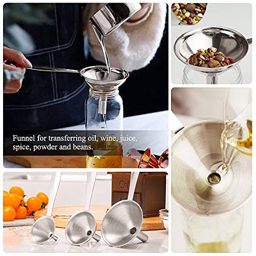 3 In 1 Metal Funnels For Filling Bottles Stainless Steel Small Kitchen Funnel Set For Transferring Essential Oils Liquid Fluid Spice Dry Ingredients Powder, Durable And Dishwash Safe #TOP1