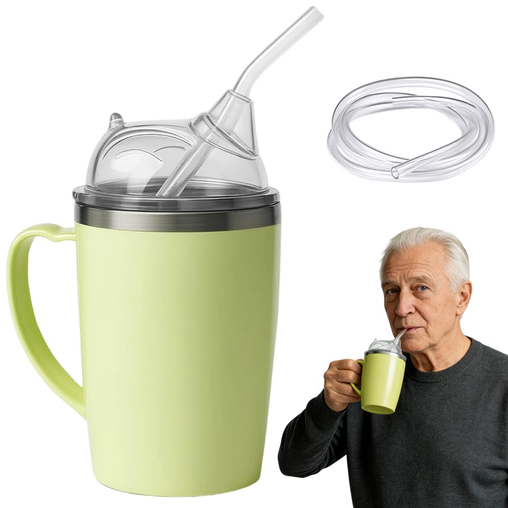 Kubek z dzióbkiem 3 w 1, dla seniorów, 350 ml, z uchwytem i słomką 30 cm, dla dorosłych z niepełnosprawnością, kobiet w ciąży i osób starszych
