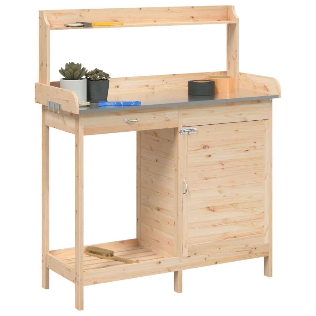 ShGaxin Mesa para macetas con Armario Madera de Abeto 110,5x45x124,5 cm, Invernaderos Huerto, Banco De Trabajo De Jardinería, Banco De Trabajo para Macetas, Mesa De Jardinería - 156343