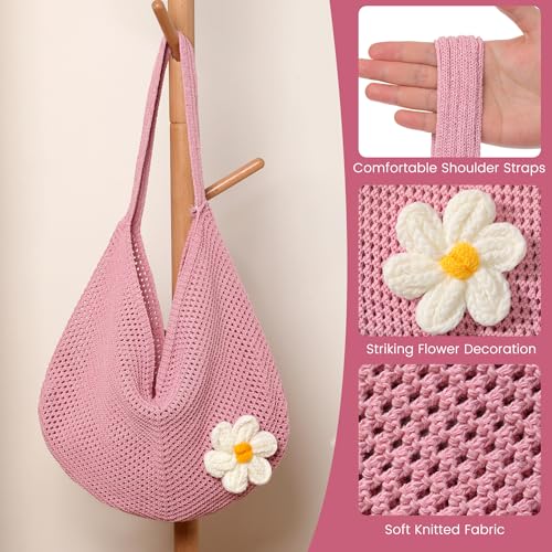 Image of Premillow Crochet Beach Bags for Women, Summer Beach Tote Bag, Mesh Cute Beach Purse, Aesthetic Knit Bag Handbag Shoulder Bag