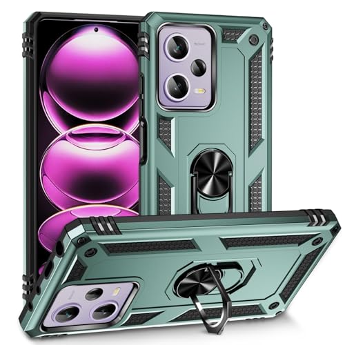 Image of ShieldTech Back Cover for Redmi Note 12 5G | Rugged Armor Case with Ring Stand | 360 Protection | Shockproof | Camera & Screen Guard (PC, Green)