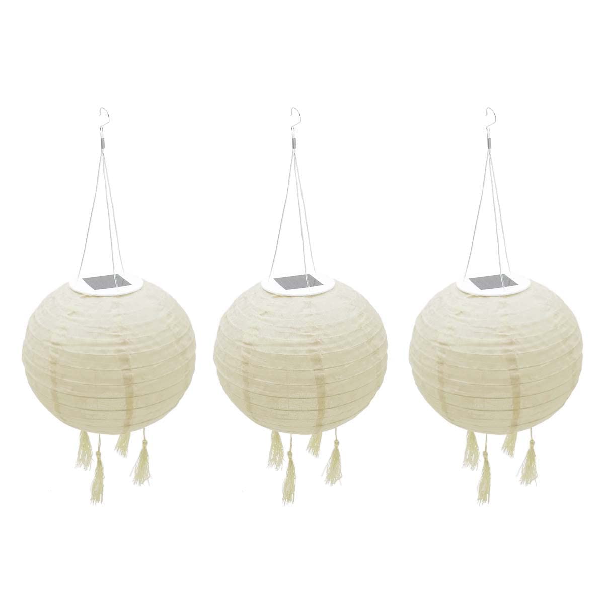 LUMI JARDIN 3 sztuki lampionów solarnych chiński beżowy kremowy ślub świąteczny LED ciepła biel HIMALAYA 30 cm