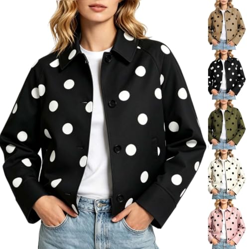 Cropped Jacket Women Polka Dot Collared Button Front Casual Fall Outerwear - image 1
