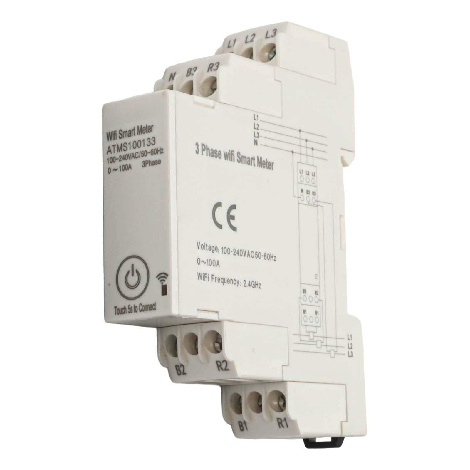 Medidor de energía inteligente trifásico para aplicación Tuya Smart, contador de corriente de 3P4 W con transformador de corriente, control de potencia bidireccional de 100 A, montaje en carril