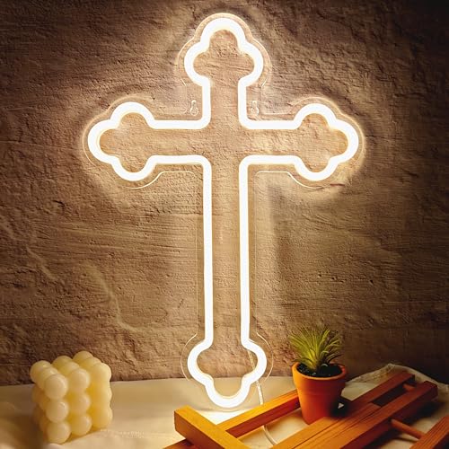 Image of Jesus Cross Neon Signs,Cross Neon Sign Wall Lights Art Lamp Hanging for Home Room Bedroom Christian Wedding Party Wall Decor Christmas New Year Birthday Party Signs