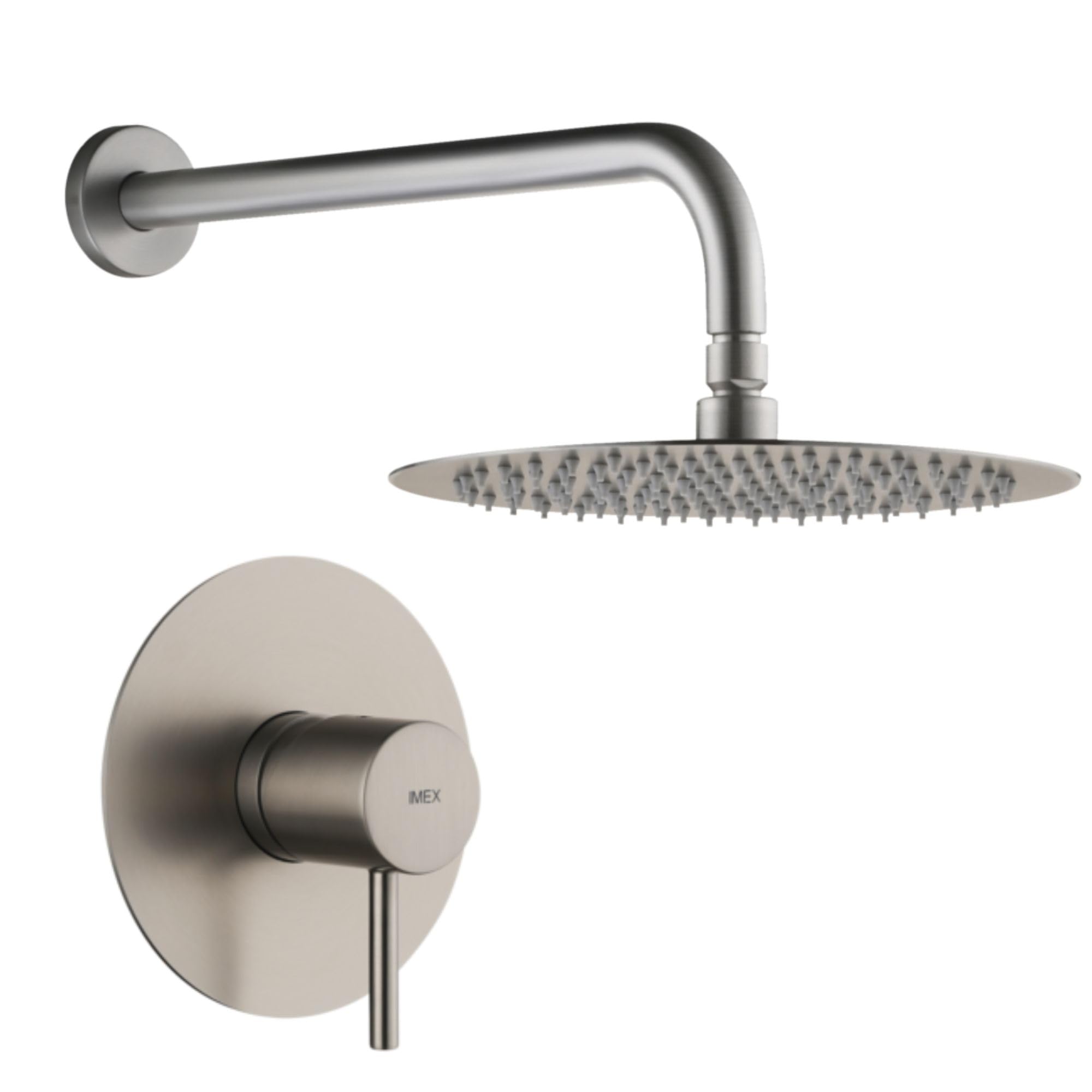 IMEX - Ducha Empotrada Níquel Monomando | Conjunto de Grifería Empotrado con Rociador Antical Efecto Lluvia | Columna Ducha Empotrada con Grifo en Latón y Acero Inox S.304 (SIN ALCACHOFA)