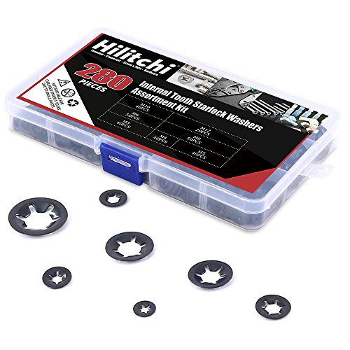 image for Hilitchi 280Pcs 7Sizes Black Oxide Internal Tooth Starlock Washers Pus