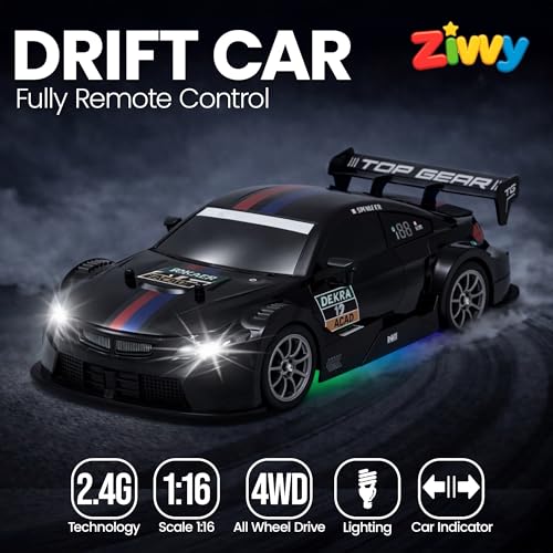 Image of Big Remote Control Car Black | 2.4G Rechargeable Remote Control Car with 100m Range | Smoke Effect, LED Lights & Music | High-Speed Drift Toy | Best Gift for Boys & Girls 2 3 4 5 6 7 8+ Years