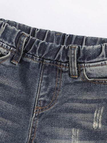 Floerns Boy's Ripped Straight Leg Jeans Elastic Waist Distressed Denim Pants3