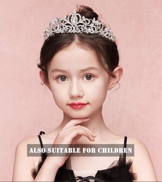 Image of RENESMEE Queen Crown of Silver Crystal Tiara Crowns for Bridal Women Girls Wreath Headpiece Princess Elegant Crown Bridal Wedding Prom Birthday Party Headbands for Women Hair Accessories