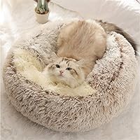 linlinfa Flauschiges Katzenbett, rund, weiches Plüsch, Höhle mit Kapuze, Katzenbett, für den Winter, warm, Schlafkissen, rutschfest, maschinenwaschbar, für Katzen und Welpen-Kaffee-Plüsch