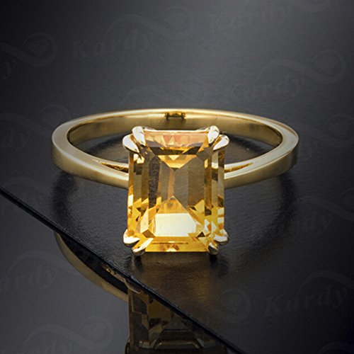 Natural Citrine Gemstone Octagon Cut Solid 14K Yellow Gold Wedding Promise Daily Wear Band Ring Set for Women3