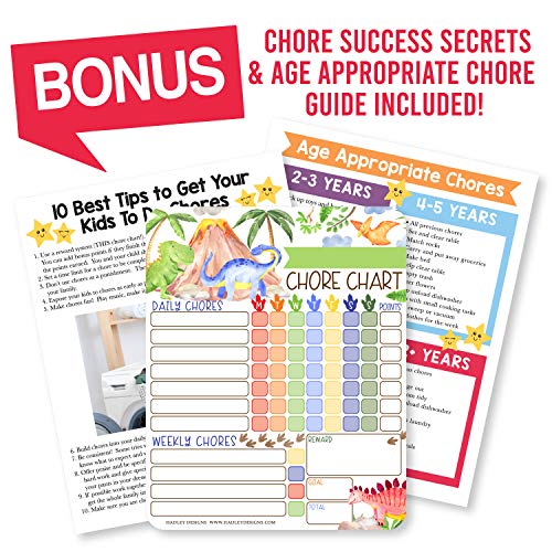 Image of Hadley Designs Magnetic Chore Chart for Kids - Reward Chart for Kids, Dry Erase Responsibility Board for Children at Home, Fridge Behavior Tracker for Daily Weekly Tasks, Dinosaur Toddler Chore Board