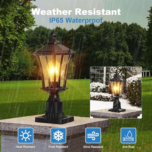 2 Pack Aluminum Outdoor Post Lights for Courtyard Lawn Driveway Entryway, Waterproof Outside Post Lamp Pole Light with 3" Pier Mount Base, Exterior Pier Mount Outdoor Lanterns Lighting