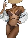 SuMuaSet Sexy Bikini Set for Women Thong Hater String Cheeky Two Piece Swimsuite Bathing Swimwear (Brown,S)