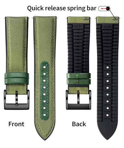 Image of BINLUN Nylon Silicone Watch Bands 18mm 19mm 20mm 21mm 22mm Quick Release Canvas Rubber Hybrid Watch Strap Replacement Watchband for Men Women 9 Colors Silver /Black Buckle