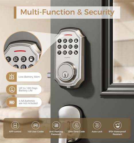 Keyless Entry Door Lock with 2 Handle – Smart Deadbolt, App Control, 100-Code Keypad, One-Time Passcode, Auto Lock & Anti-Peep, Easy Installation for Front Door(Silver+Handle) — view 3