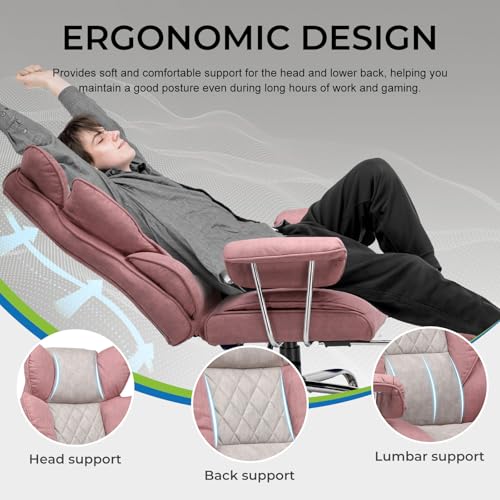 GTRACING Gaming Chair,Office Chair with Pocket Spring Lumbar Support, Ergonomic Comfortable Wide Office Desk Computer Chair with Outward Fixed Soft Armrests and Footrest (Fabric, Pink)