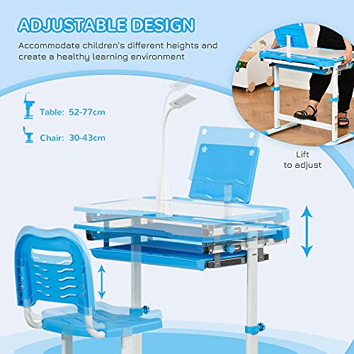 Qaba-Kids-Desk-and-Chair-Set-School-Study-Desk-with-USB-Light-Storage-Drawer-for-Writing-Activities-Arts-or-Crafts-Blue-and-White Qaba Kids Desk and Chair Set School Study Desk with USB Light Storage Drawer for Writing Activities Arts or Crafts Blue and White