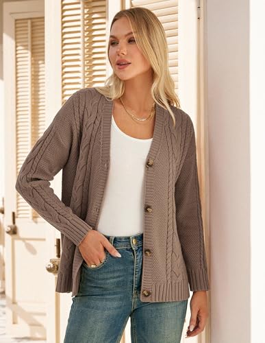 GRACE KARIN Women Cable Knit Cardigan Sweater, Chunky Button Up Sweaters, Long Sleeve Open Front Cardigan3