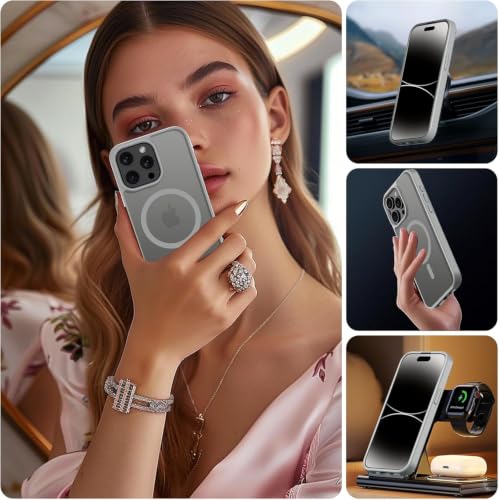 Image of Elzzi Magnetic Magsafe for iPhone 14 Pro Case (Compatible with MagSafe) Slim Translucent Matte Shockproof with Anti-Fingerprint Phone Case,Natural Titanium