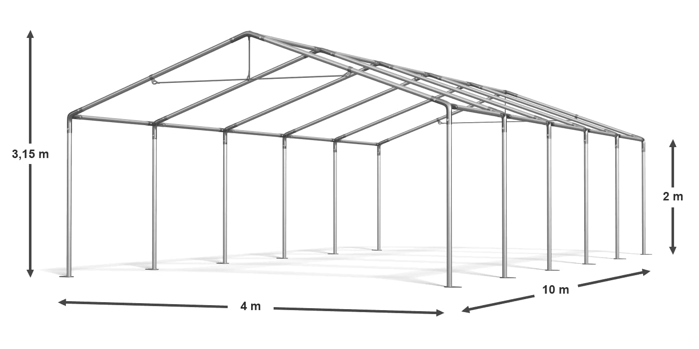 Namiot Imprezowy Szary 4x10m Wodoodporny 560 g/m2 Plandeka PVC Konstrukcja Summer