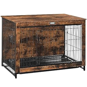 HOOBRO Dog Crate Furniture, 38.6″ Large Dog Kennel Indoor, Wooden Cage with Pull-Out Tray, Double Doors Pet House Side End Table for Large/Medium/Small Dogs, Rustic Brown BF982GW03G1