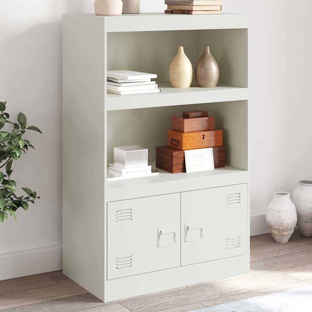 Aparador blanco 67 x 39 x 107 cm, armario de acero laminado en frío con 2 puertas, muebles de almacenamiento modernos para sala de estar, oficina, cocina, espacio de almacenamiento versátil