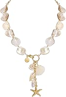 Coiris Natural Seashell Choker Necklace Earrings Set for Women - Starfish Shell Freshwater Pearl Beach Jewelry