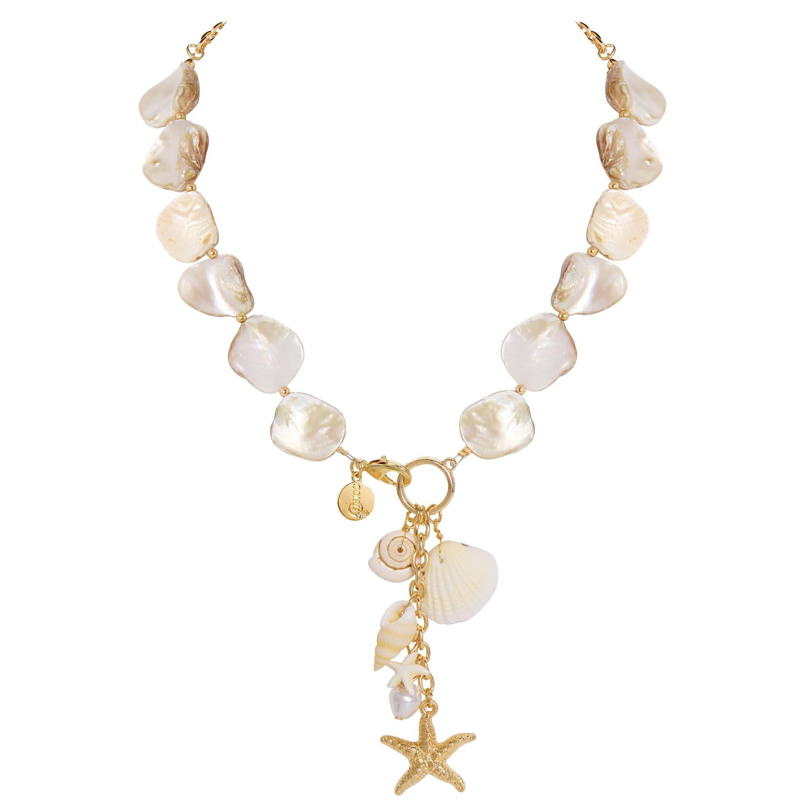 Coiris Natural Seashell Choker Necklaces Earrings Jewelry Set for Women Starfish Shell Freshwater Pearl Collar Necklaces for Women Irregular Mother of Pearl Jewelry Set