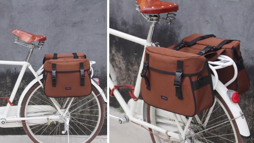 Sacoches Vélo Arrière Tourbon – Double, Marron, Convertibles En Sac à Dos