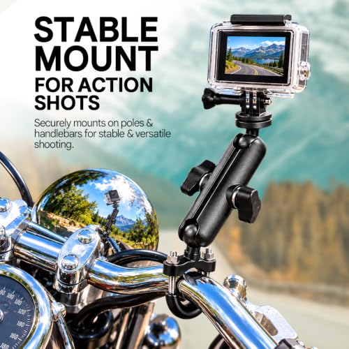 Image of HUMBLE Aluminum Bike Camera Mount with Anti-Theft Lock, 360 Double Ball Head Handlebar Clamp for GoPro Hero 13-9, Insta360 X5 /X4 /X3, DJI Osmo Action 5 /4 /3 - Fits 20-50mm