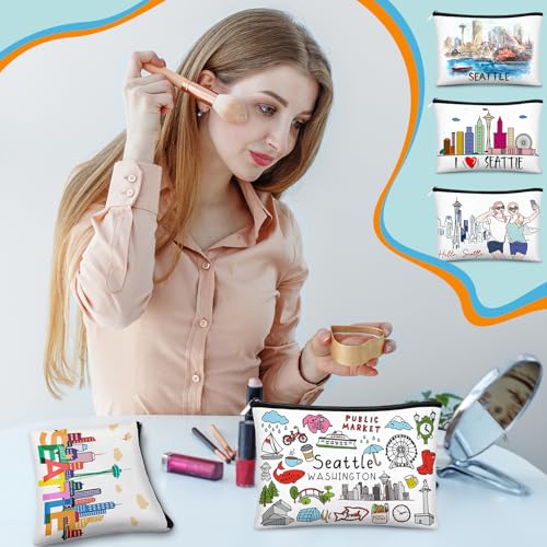 Reginary 6 Pcs City Cosmetic Bag Souvenir Gifts New York Zipper Pouch Chicago Souvenir Seattle Boston Nashville London Paris Italy Alaska Gifts Memento for Women Traveler(Seattle)4