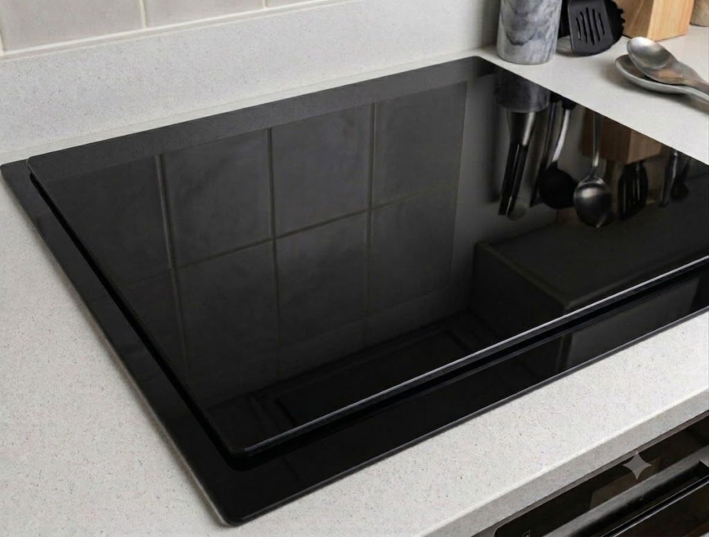 Acense Tabla de cortar de cristal grande y protector de encimera. Tabla de cortar resistente con patas de goma antideslizantes. Perfecta para múltiples tareas en la cocina. Tamaño: 60 x 52 cm.