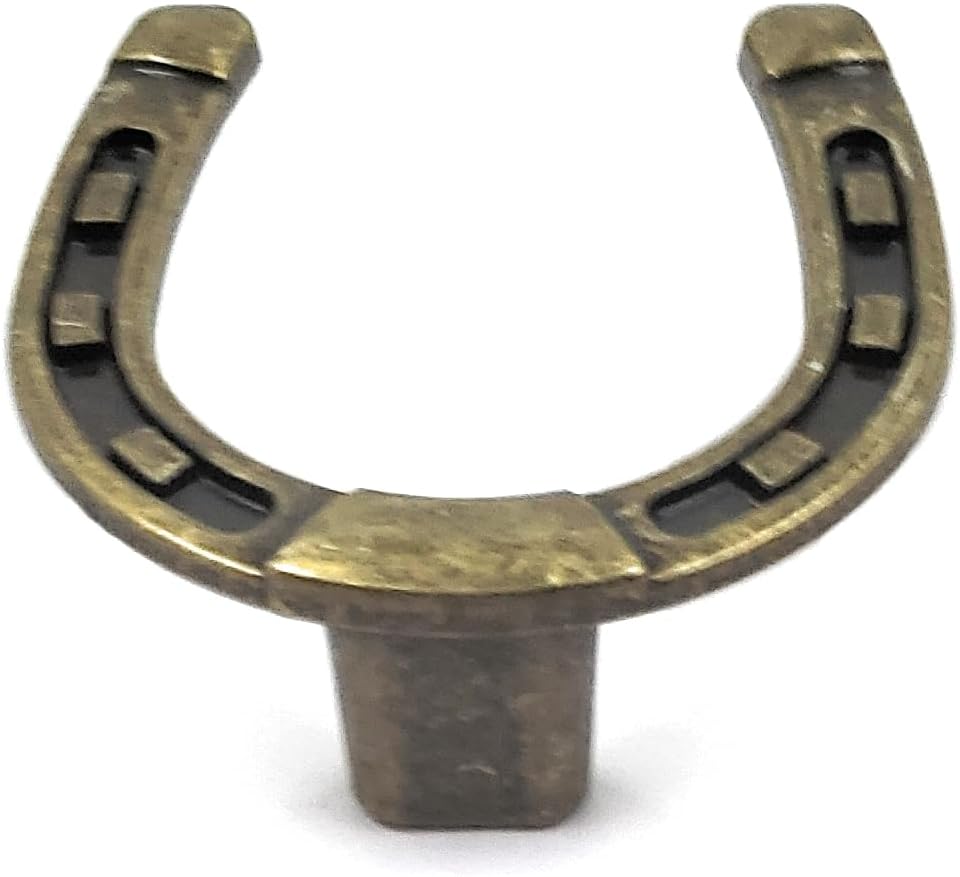Antique Brass Horseshoe Cabinet Knobs Door Pulls Western Horse Decor Pack of 10, 1013-ABRS
