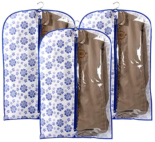 Image of Kuber Industries Flower Printed 3 Pieces Half Transparent Non Woven Men's Coat Blazer Cover (Blue) -CTKTC041875